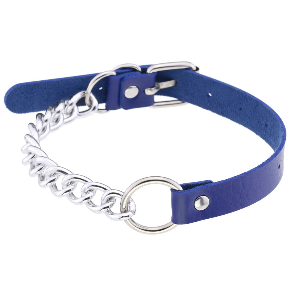 Collar gargantilla de cuero con aro y anilla en O