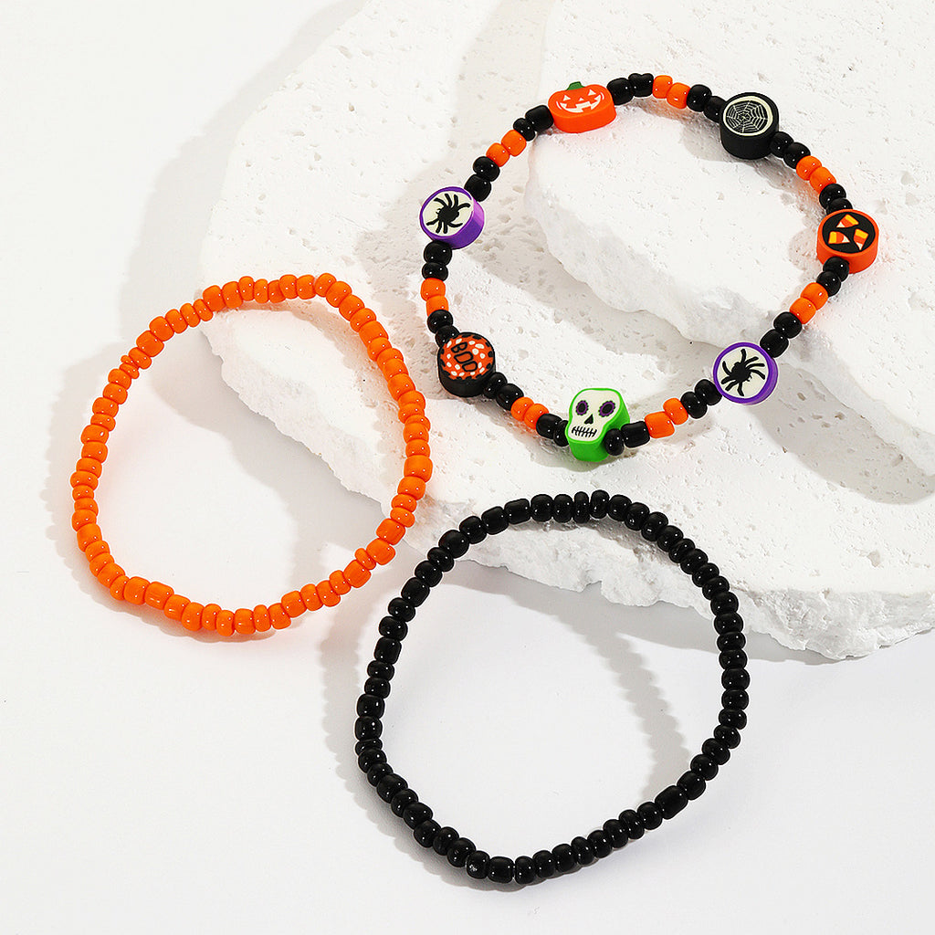 Gelb Rote Kürbis-Totenkopf-Anhänger Halloween Armband