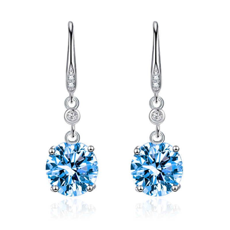 Pendientes de lujo con diamante amarillo de un solo diamante redondo y gancho para la oreja