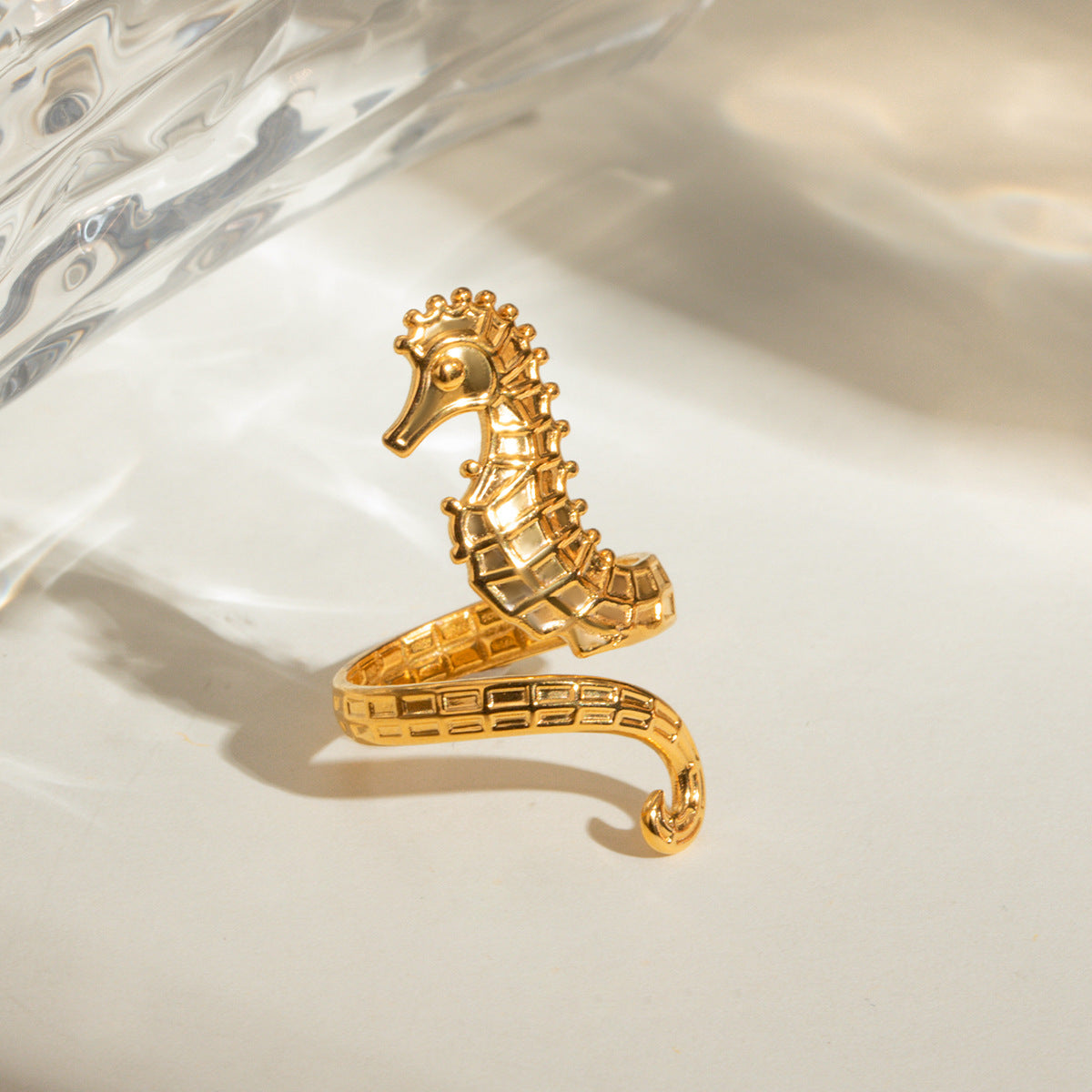 Ozean 18K Gold Edelstahl Seepferdchen Öffnungsring