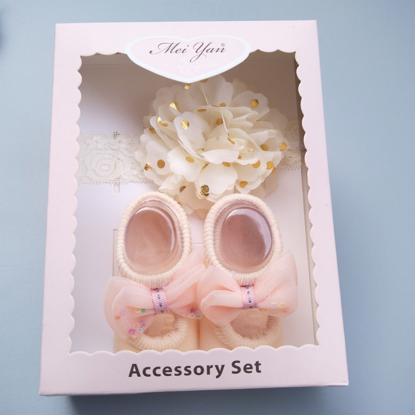 Caja de regalo de calcetines y diadema para bebé niña