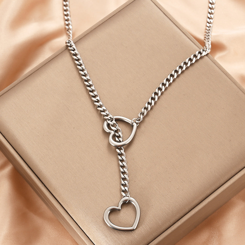 Edelstahl Lariat Herz Halskette Persönlichkeit Schwerer Ring Kubanische Lange Kette Punk Rock Slipchain Choker Halsband Für Frauen Männer