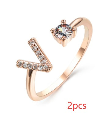 Nuevo Diseño Anillo Ajustable con Letra Inicial 26 Joyería de Moda para Mujeres Joyería Simple y Elegante