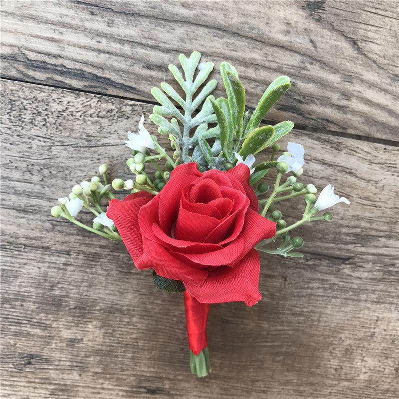 Koreanischer Stoff Braut und Bräutigam Korsage Rose Kleine Knospen Seidenblume vor der Heirat