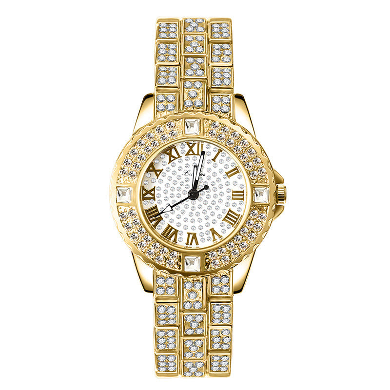 Reloj de cuarzo de aleación con diamantes de imitación simple de moda para mujer