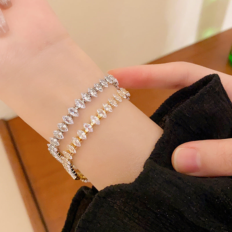 Joyería de moda, pulsera geométrica cuadrada de circonia, pulsera elegante de corazón, moda coreana, lujo ligero para celebridades de internet