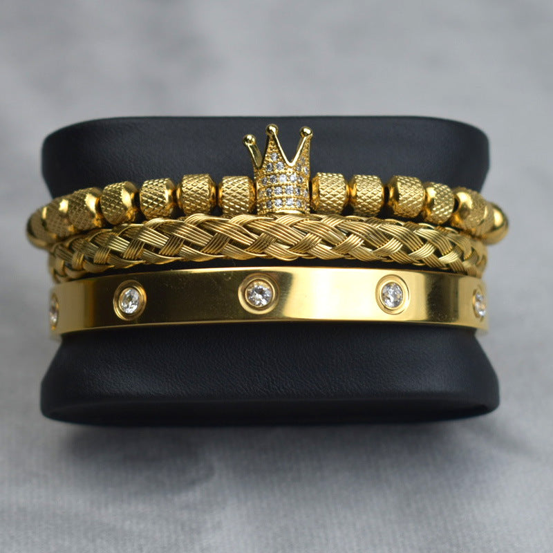 Malla Tejida En Espiral Con Corona De Bola De Piña Y Pulsera Digital Con Diamantes