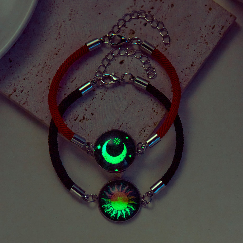Pulsera redonda luminosa de acero inoxidable Sol y Luna para pareja de San Valentín