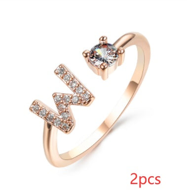 Nuevo Diseño Anillo Ajustable con Letra Inicial 26 Joyería de Moda para Mujeres Joyería Simple y Elegante