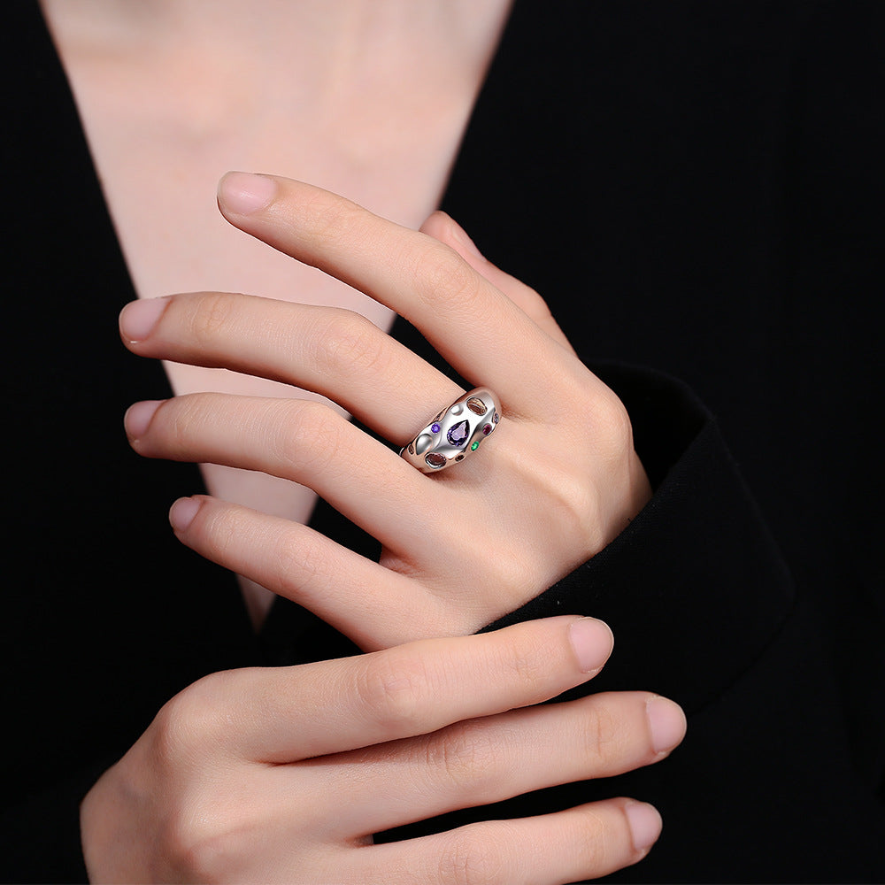Bunte Strass-Ringe für Damen, Temperament, Nischen-Luxus, offener Ring