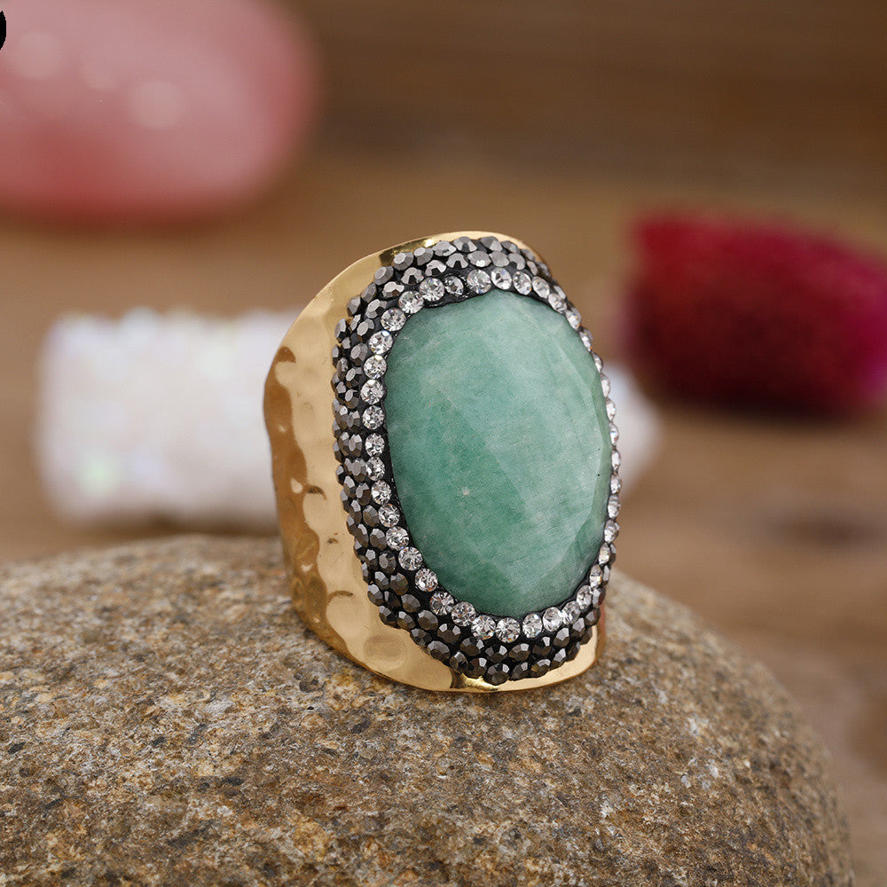 Damen Strass Natur Türkis Ring Schmuck