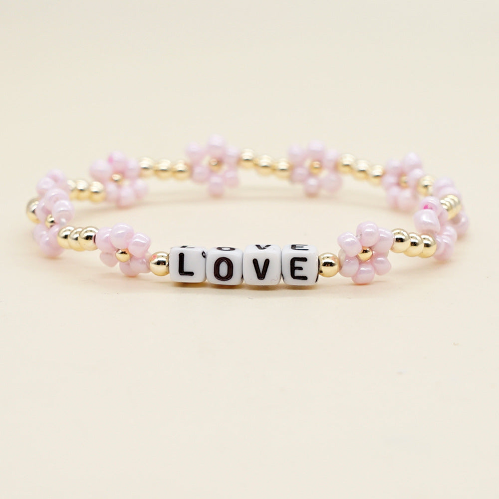 English Letter LOVE Small Rice-shaped Beads Bracelet