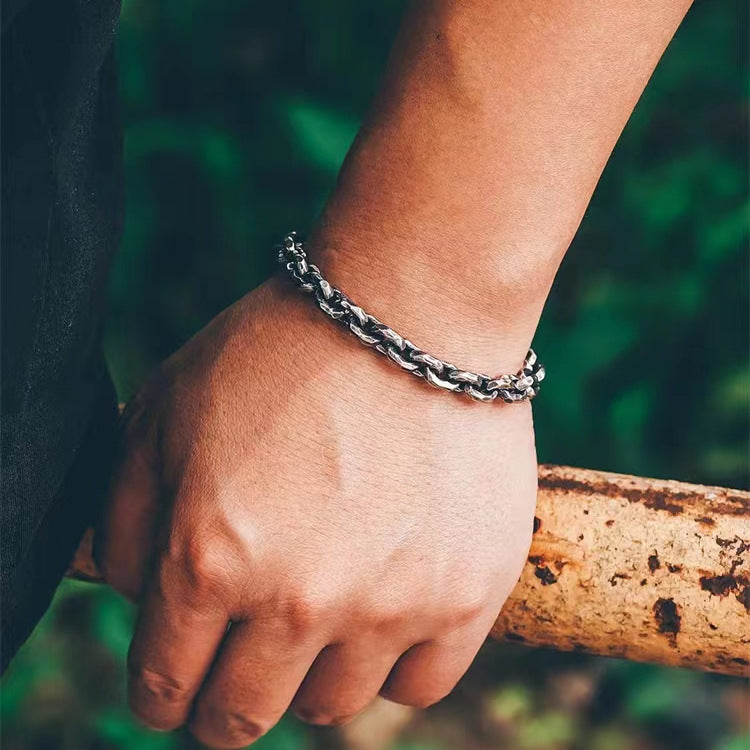 Handgehämmerter Klang Armreif Thailändisches Silber Vintage Herren