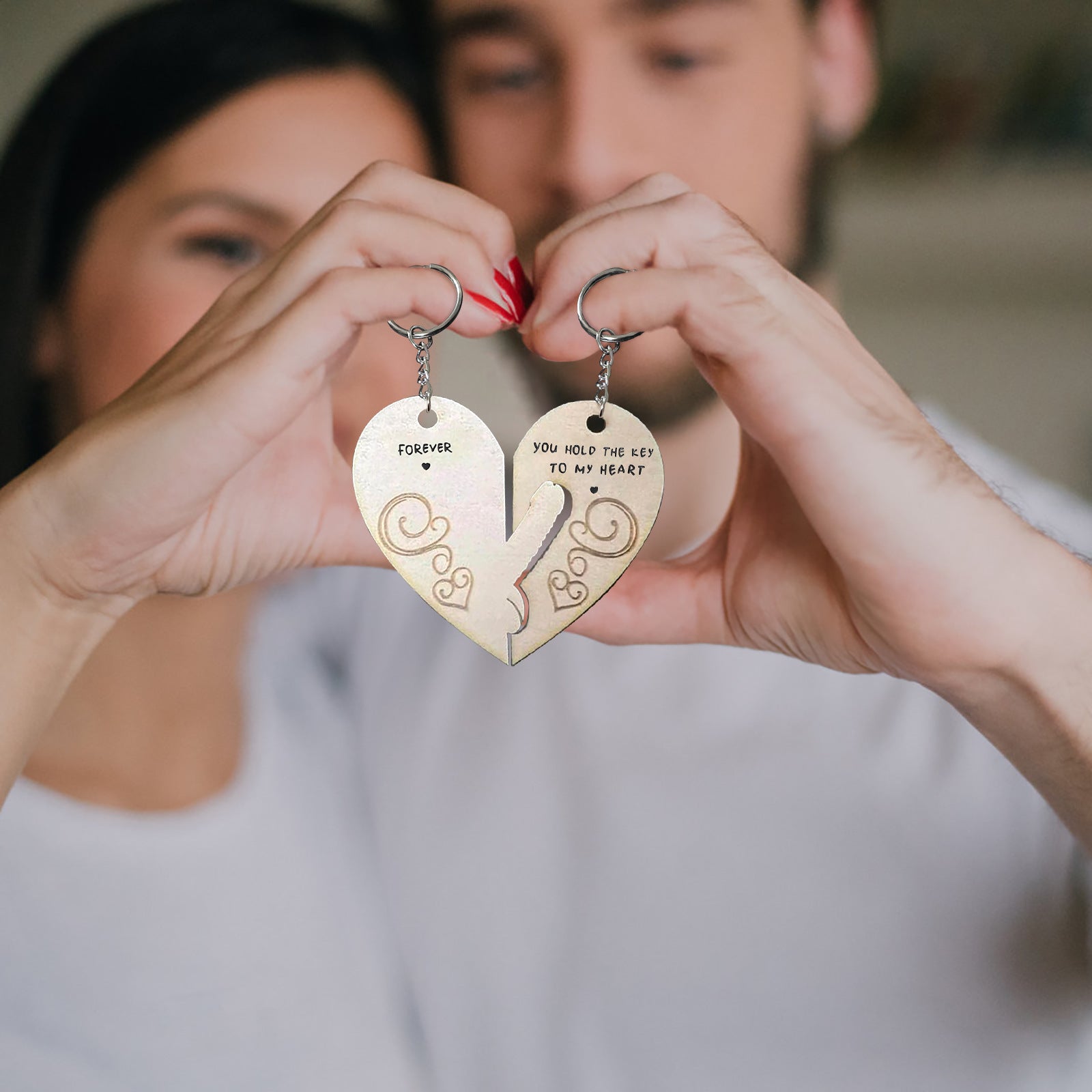 Llavero de pareja de madera creativa grabado