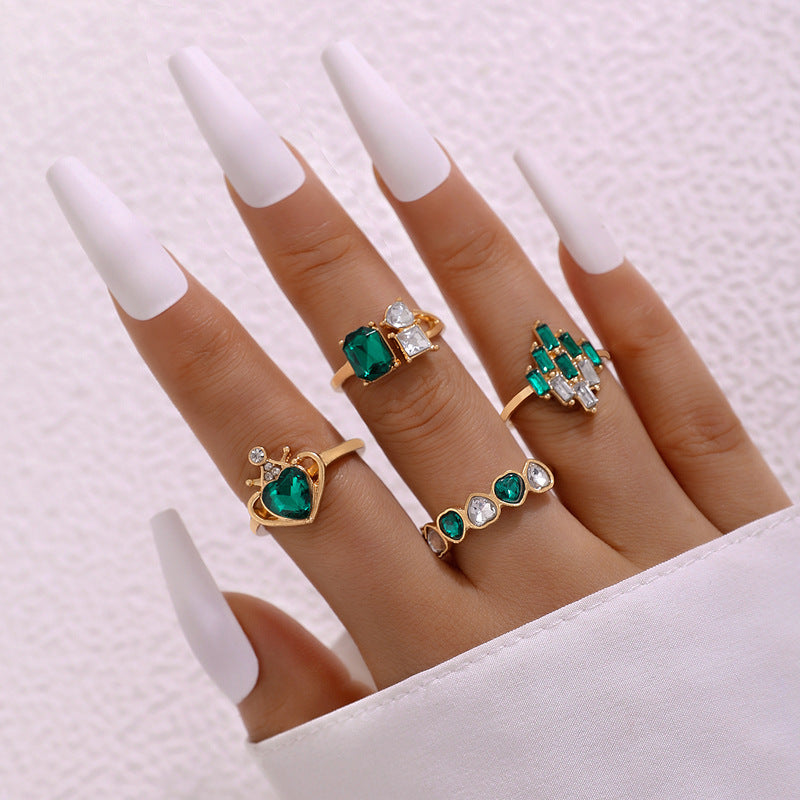 Ring-Set „Metal Emerald Diamond Love Palm“