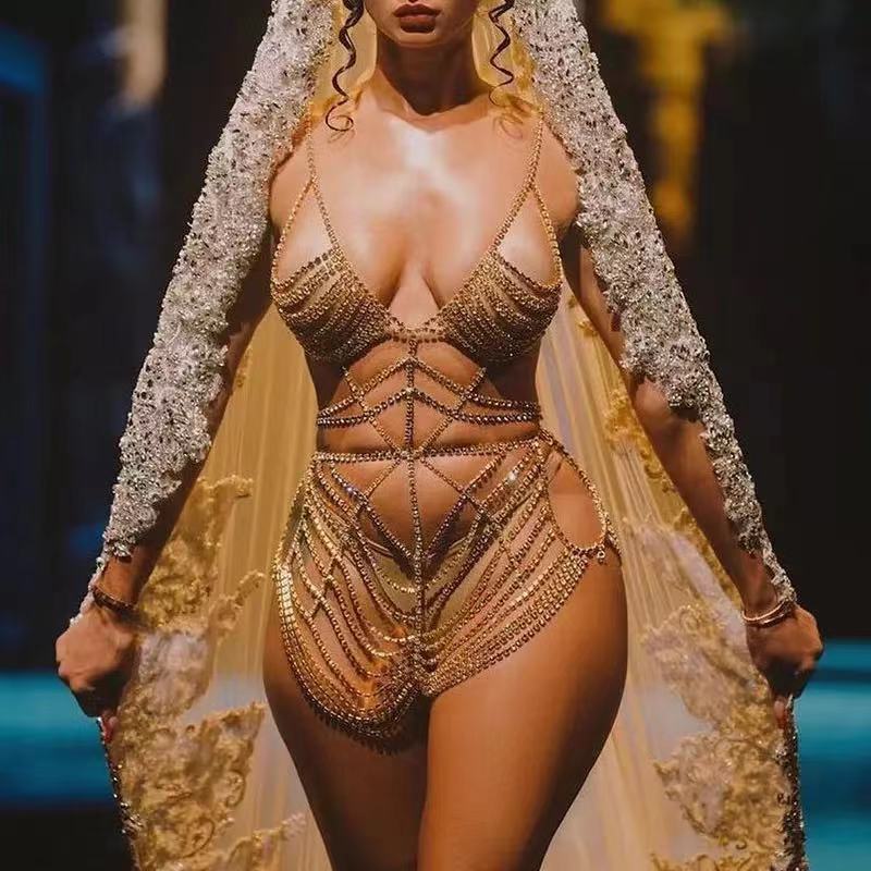 Damen mehrlagige Strasskleid-Körperkette