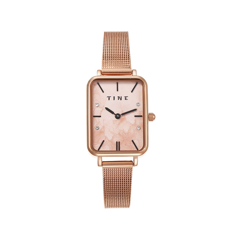 Reloj de pulsera de cuarzo para estudiante, estilo Ins, correa de acero, diseño cuadrado de alta calidad y temperamento sencillo