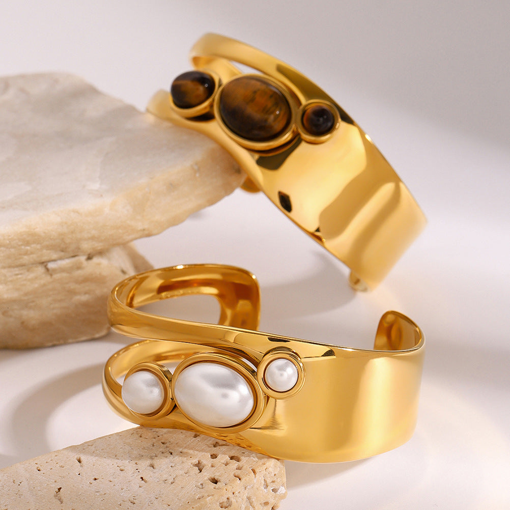 Armreif aus Naturstein, Titanstahl, Hand Schmuck