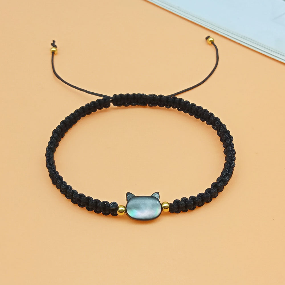 Interesting Design Female Shell Black Cat Hand Woven Hand Rope Bracelet