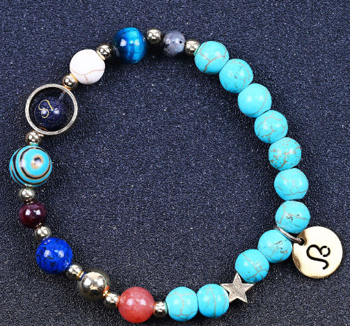 Pulsera de Cuentas de Turquesa de 8 mm con Diseño de Doce Constelaciones