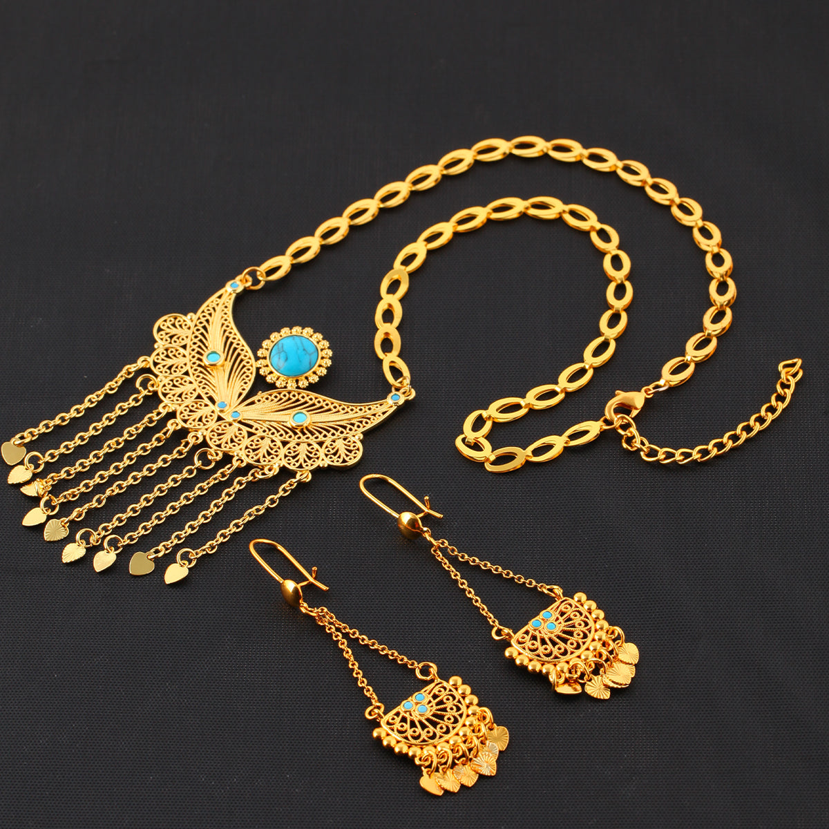 Juego de collar y pendientes de mujer de 3 piezas, chapados en oro de 18 quilates, con borla de gota de agua, a la moda y personalizados, adecuados para fiestas y regalos, uso diario