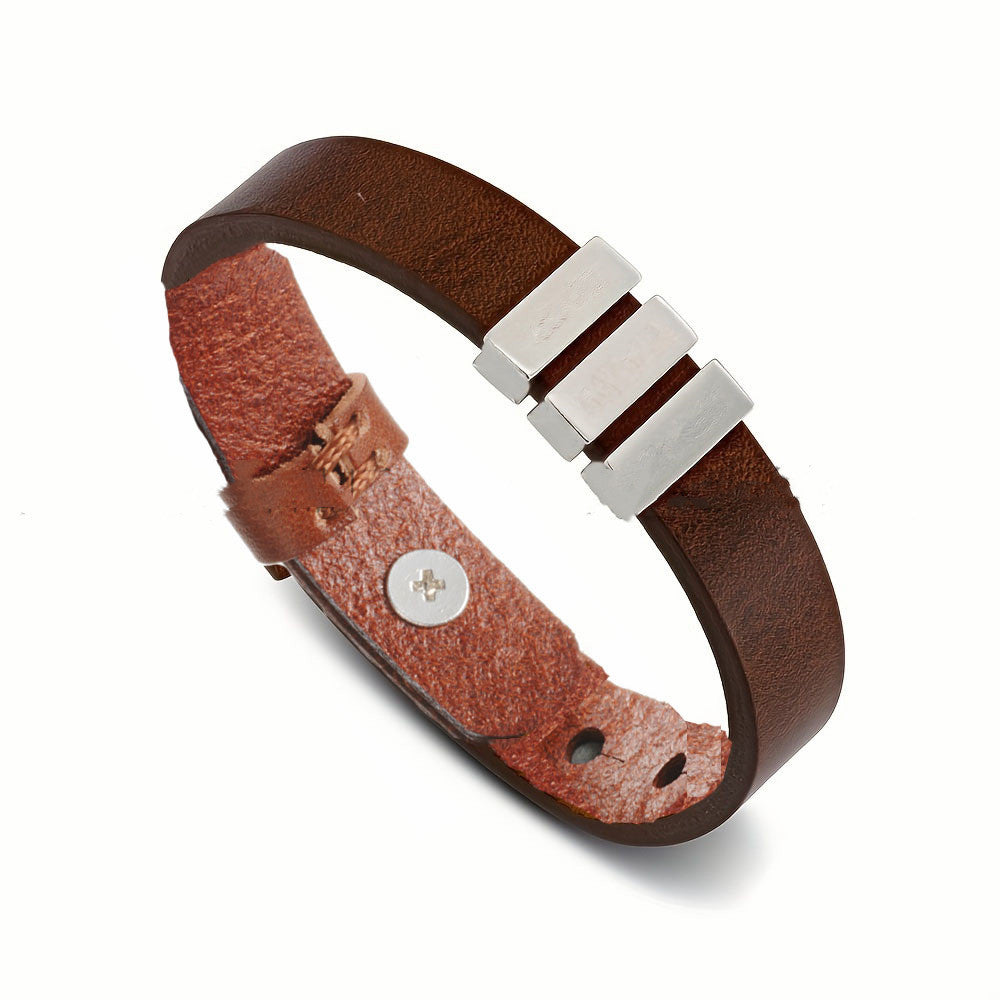 Pulsera con nombres familiares personalizada para hombres, brazalete de cuero con cuentas de acero inoxidable grabado, regalos para el Día del Padre