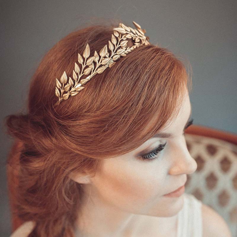 Braut Haarreif mit goldenen Blättern Legierung Krone Haarschmuck