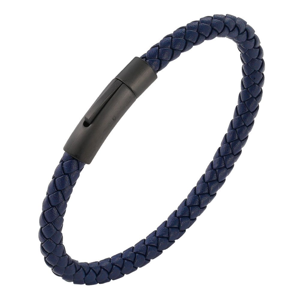 Woven Frosted Black Buckle Simple Leather Bracelet