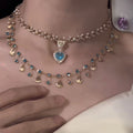 Shell Aquamarine Zircon Tassel Necklace Vintage Clavicle Chain