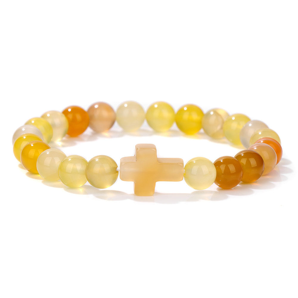 Stone Bead Cross Bracelet Women's Simple Retro
