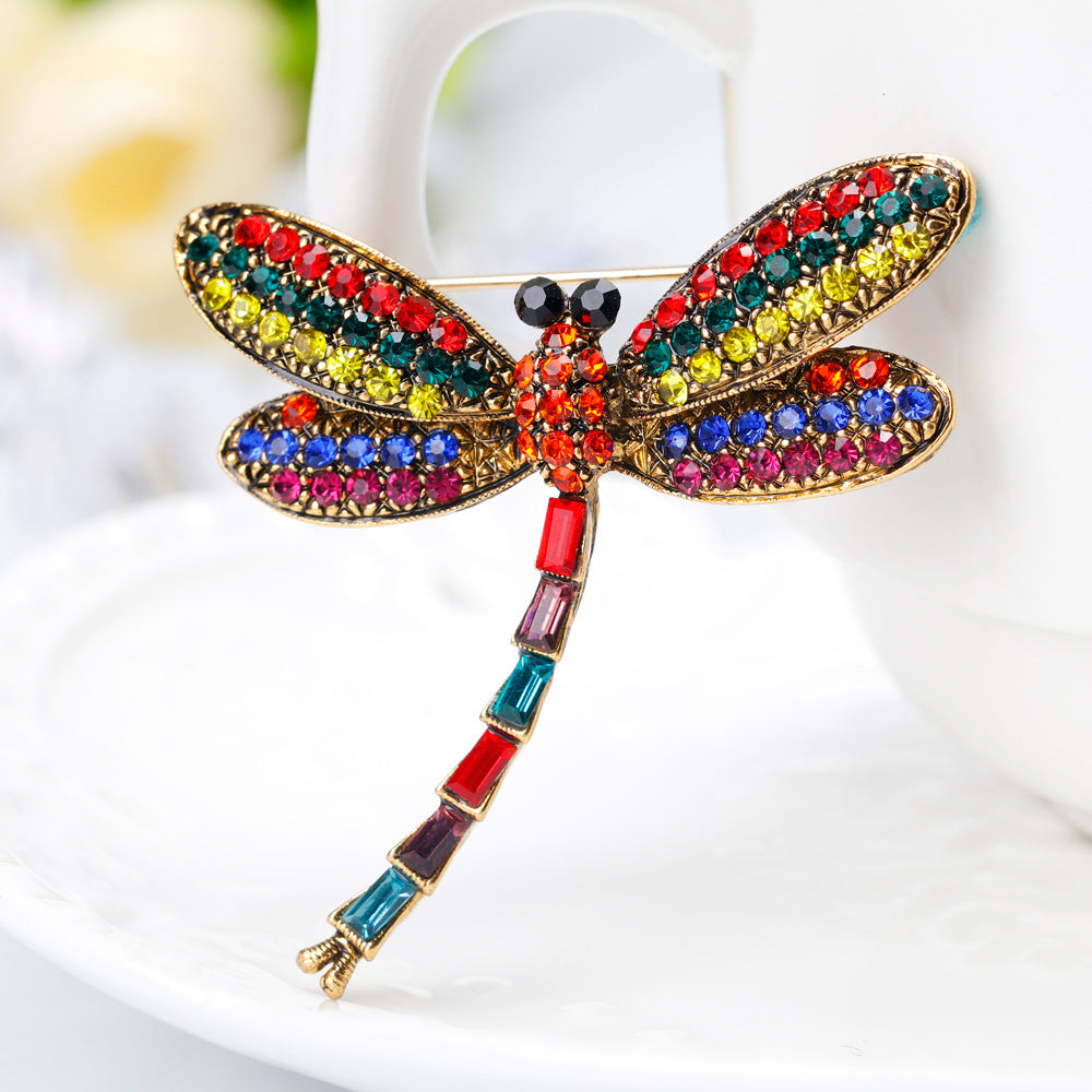 Nuevo broche retro de aleación con libélula de diamantes