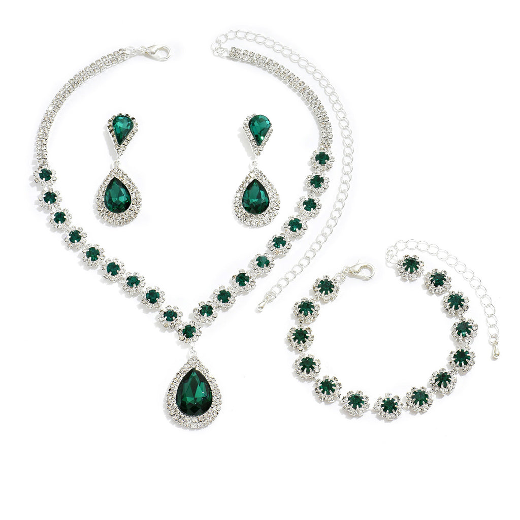 Modeschmuck Brautschmuck Anzug Halskette Ohrstecker Armband dreiteiliges Set