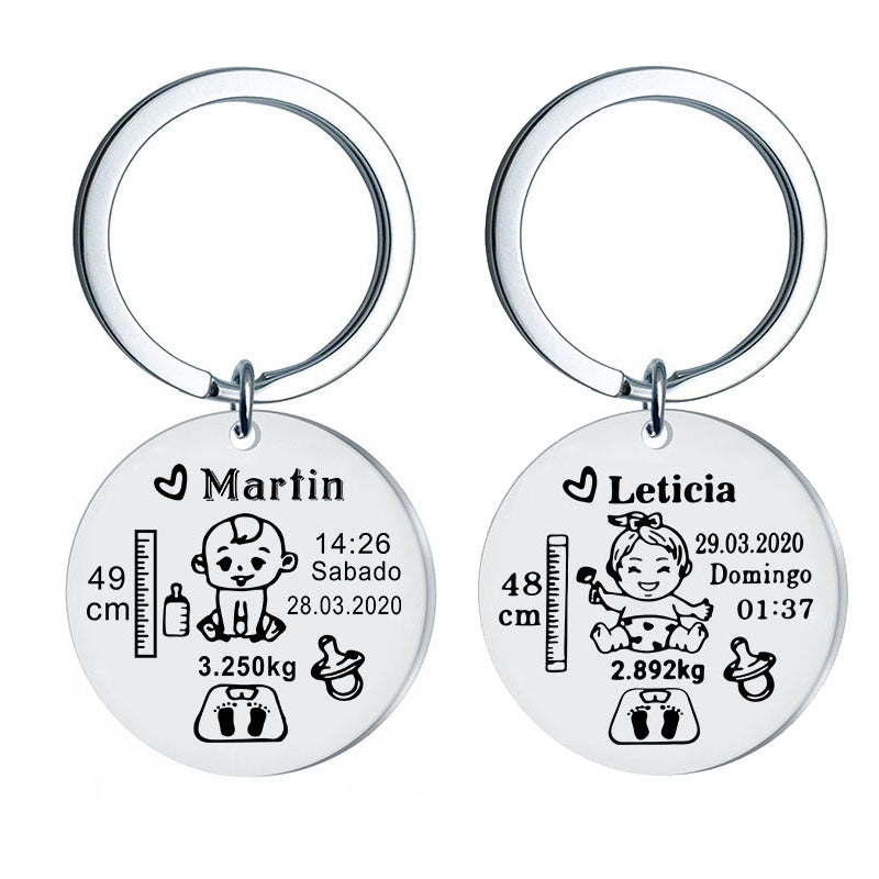 Newborn Baby Anniversary Keychain Titanium Steel Key Ring