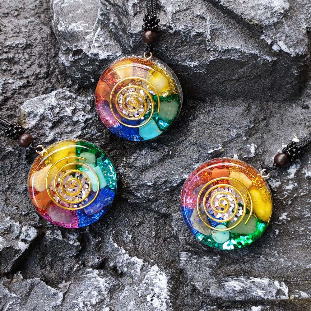 Chakra Multicolor Onyx-Jade-Anhänger-Halskette