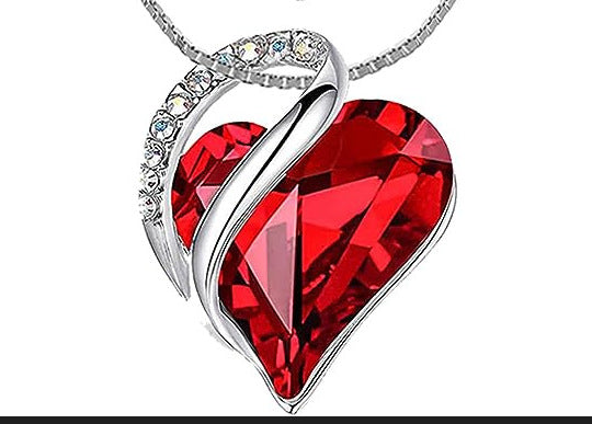 Sterling Silver Geometric Heart Shape Colorful Crystal Pendant Necklace For Women