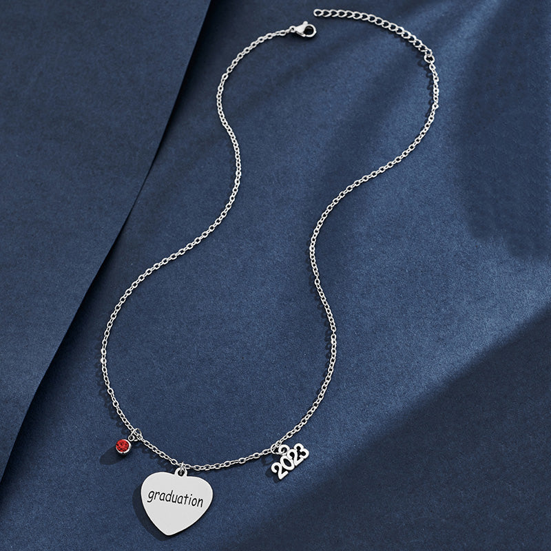 2023 Round Graduation Pendant Necklace Red Crystal Graduation Heart Necklaces