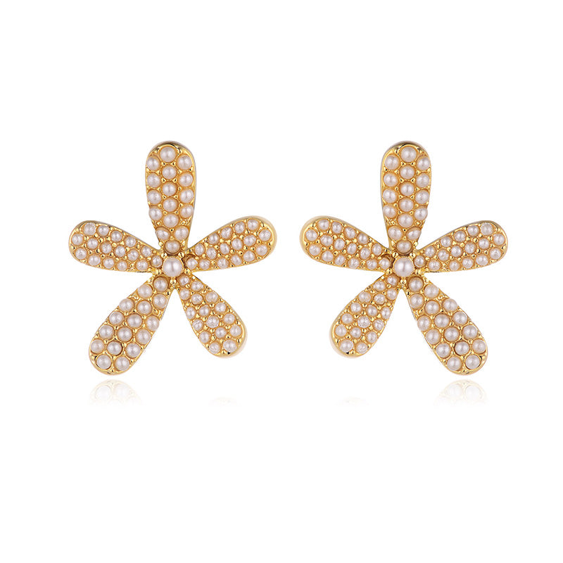 Pendientes de gancho con perlas incrustadas, sencillos y elegantes