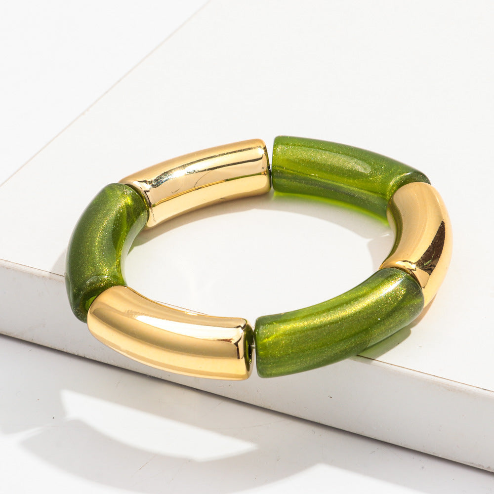Pulsera de moda acrílica con polvo dorado y oro para mujer
