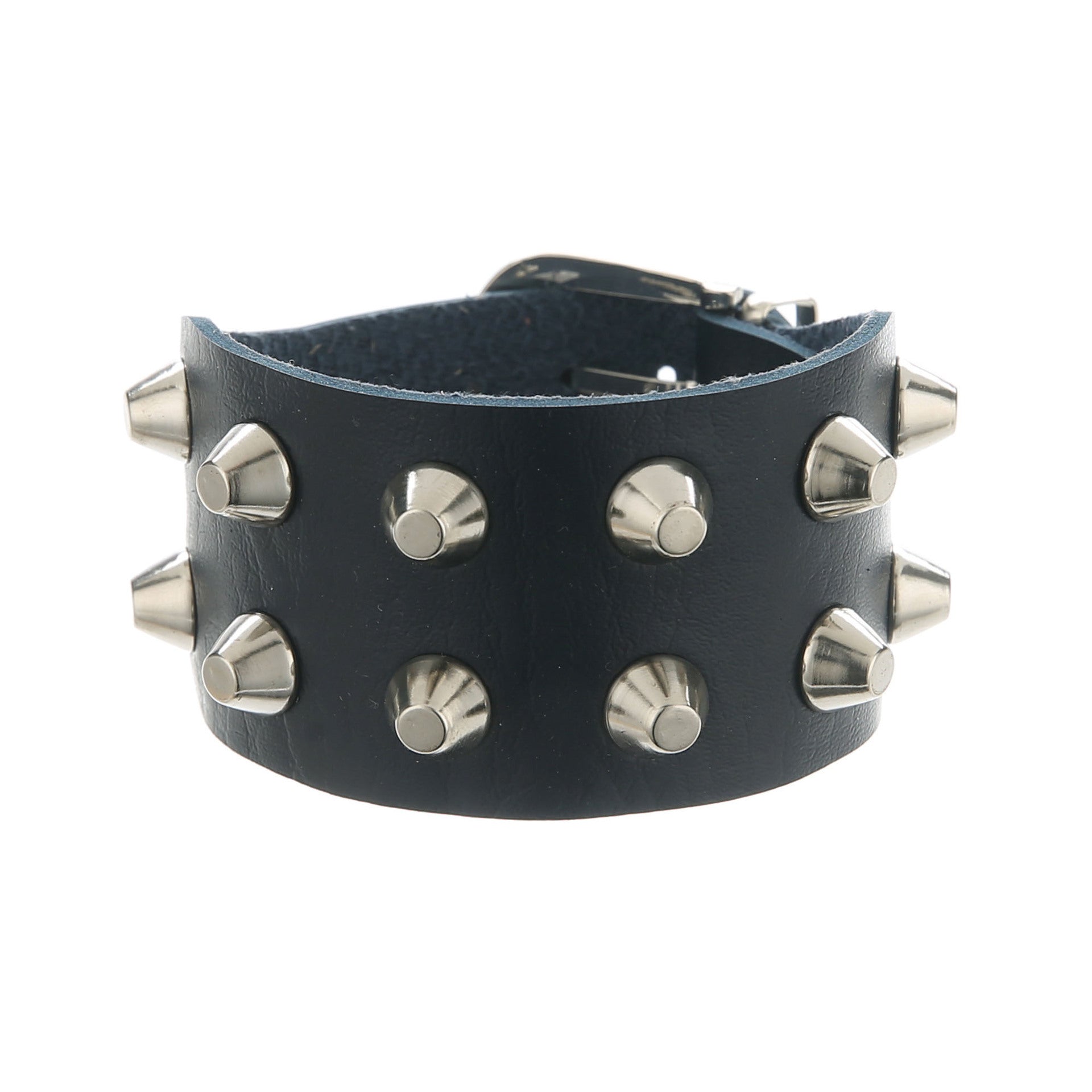 Metal Rock Double Row Flat Rivet Bracelet PU Bracelet