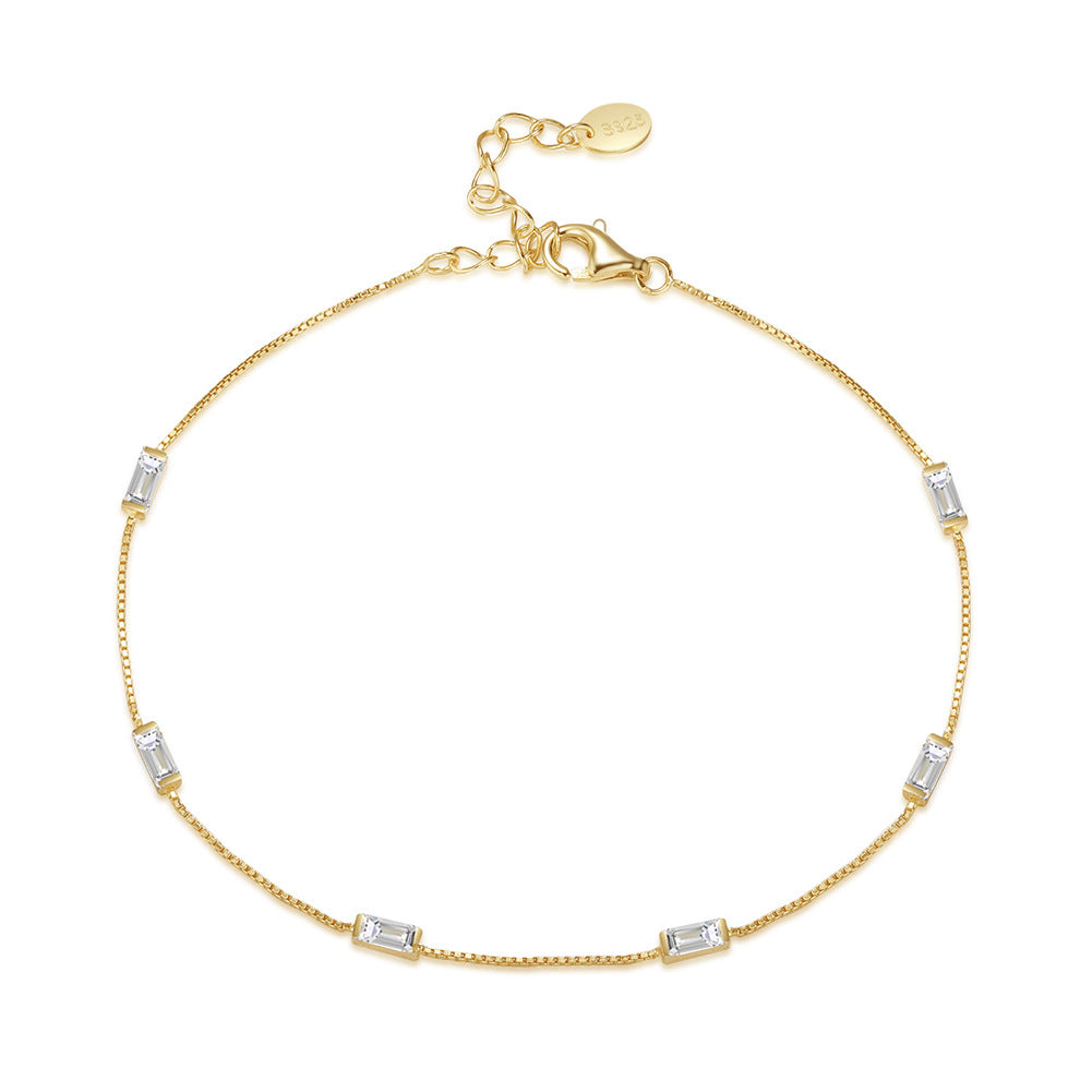 Silver Bracelet Square White Zirconium Bracelet Extension Chain