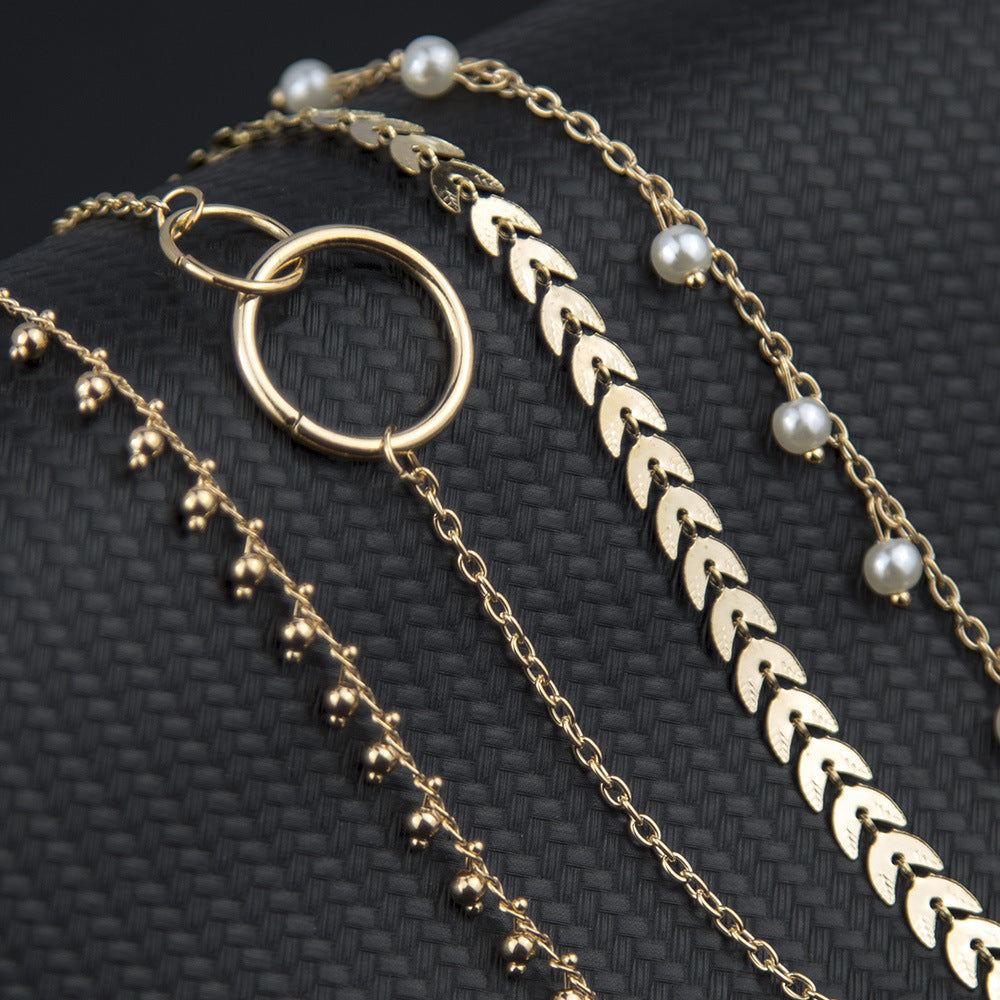 Schlichtes geometrisches Kreis Weizenohr Perlenanhänger 4-teiliges Set Armband