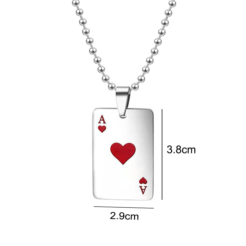 Hip Hop Poker Cards Ace Of Hearts Stainless Steel Pendant Necklaces For Women Men