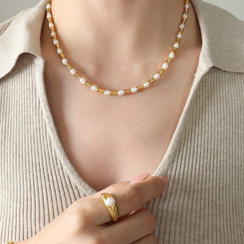 Heavy Industry Exaggerated Geometry Freshwater Pearl Necklace Bracelet