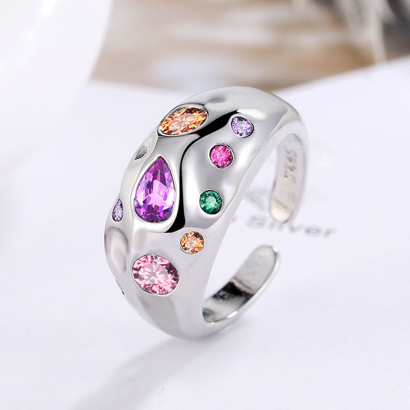 Bunte Strass-Ringe für Damen, Temperament, Nischen-Luxus, offener Ring