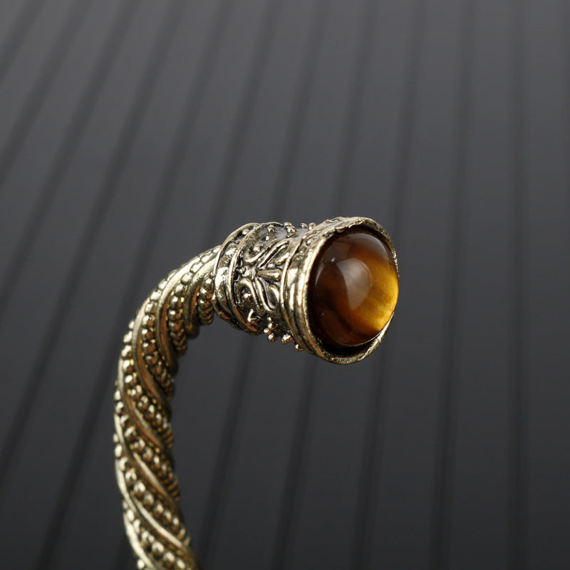 Pulsera Vikinga Nórdica de Rayas Doradas Antiguas Dominantes, Pulsera de Ojo de Tigre