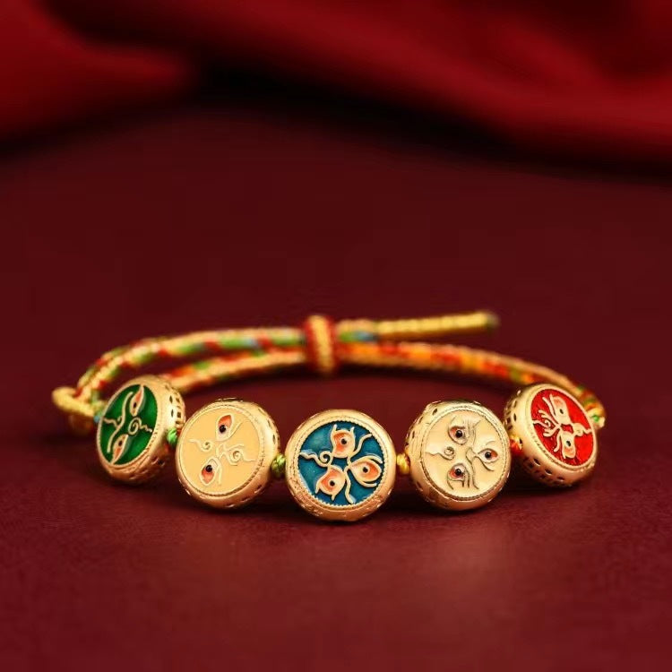 Correa tejida tibetana de los Cinco Dioses de la Riqueza