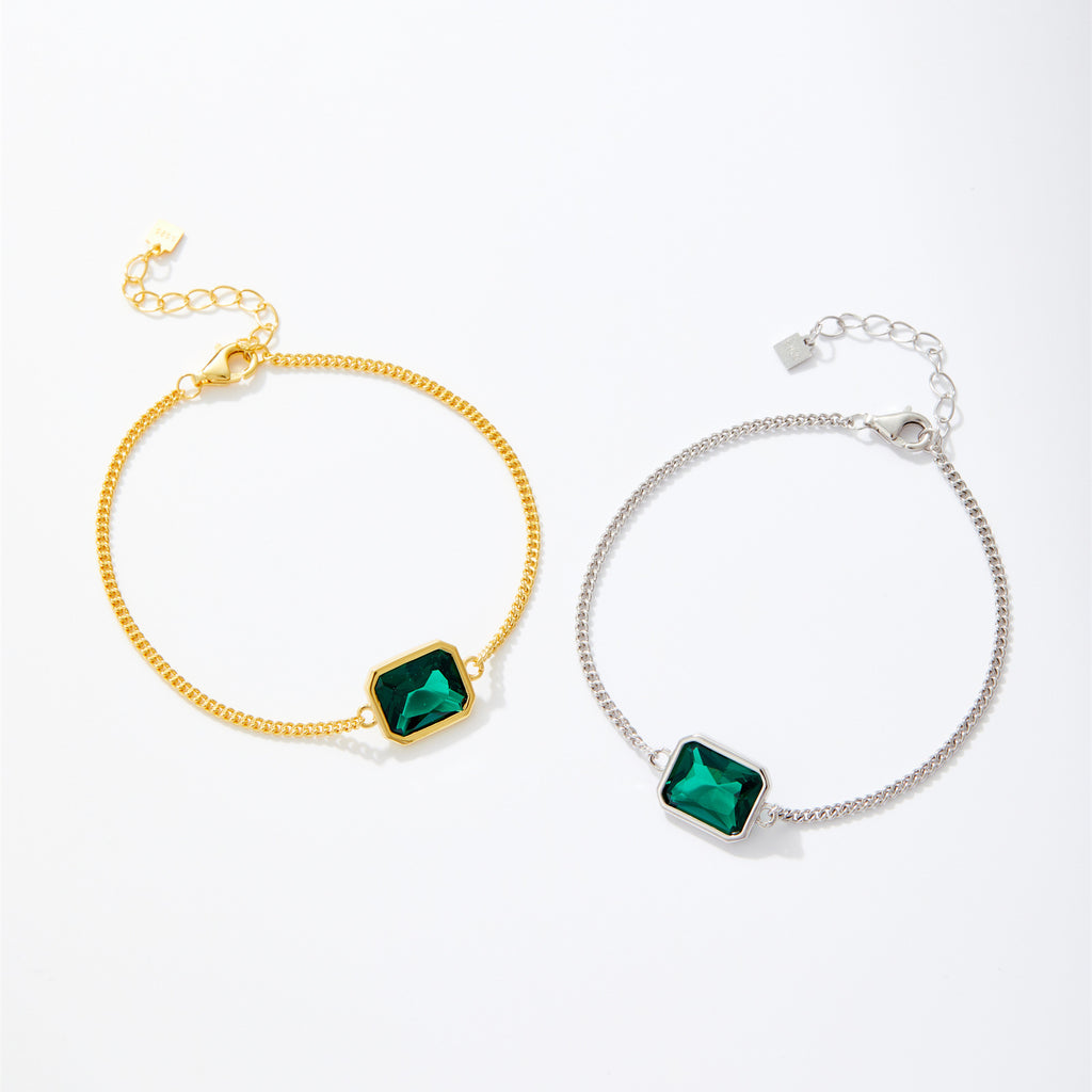 Pulsera de circonita verde de plata de ley 925 simple y a la moda para mujer