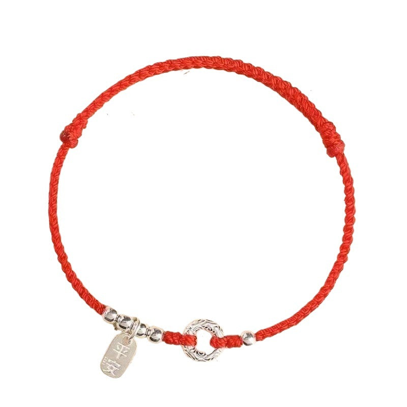Pulsera de cuerda roja de plata de ley para mujer