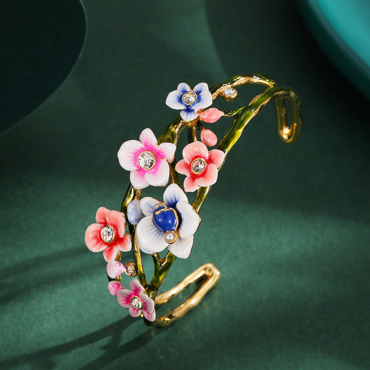 Enamel Glaze Diamond Multi-color Orchid Hollow Bracelet