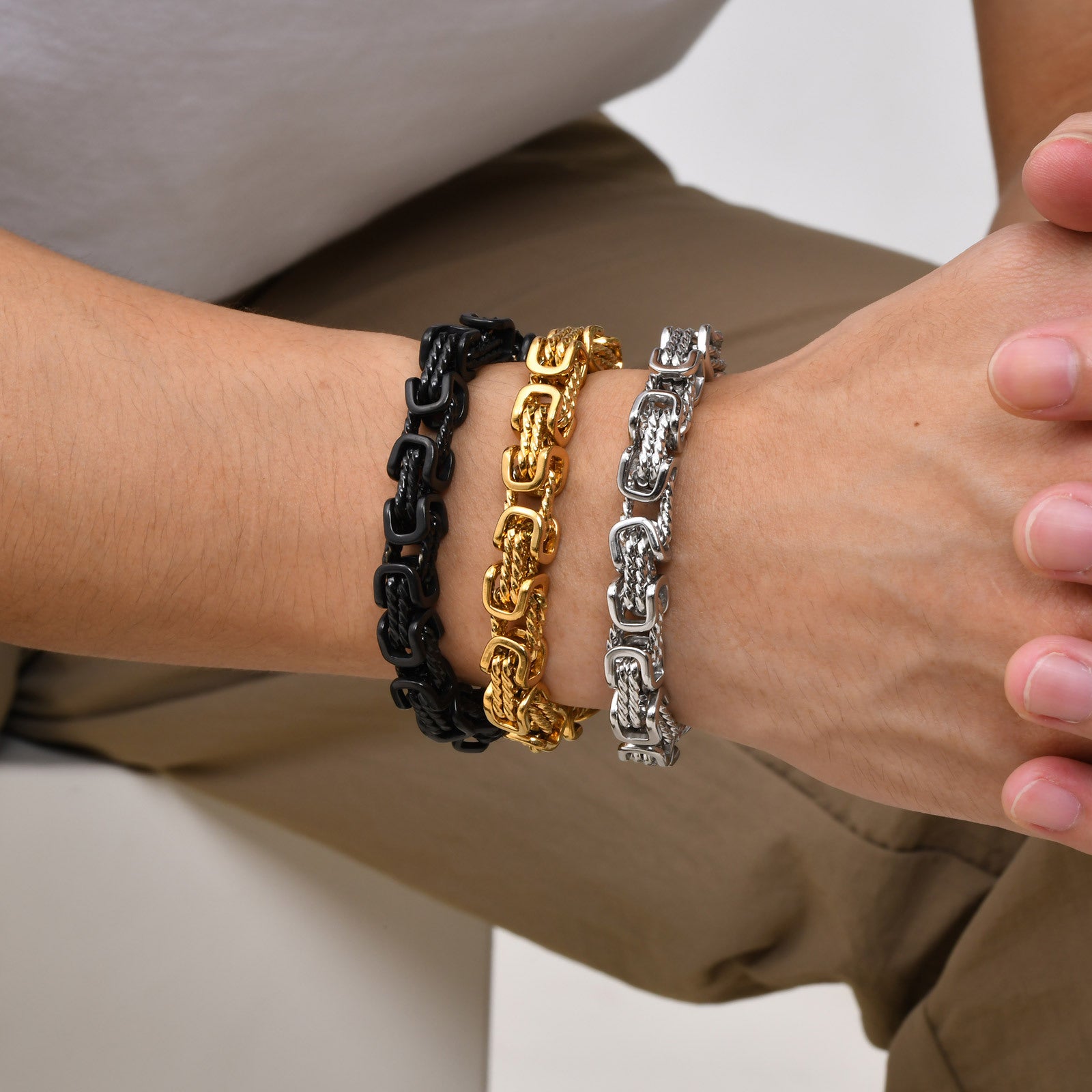 Stainless Steel Twist Handmade Chain Vintage Men Ornament Bracelet